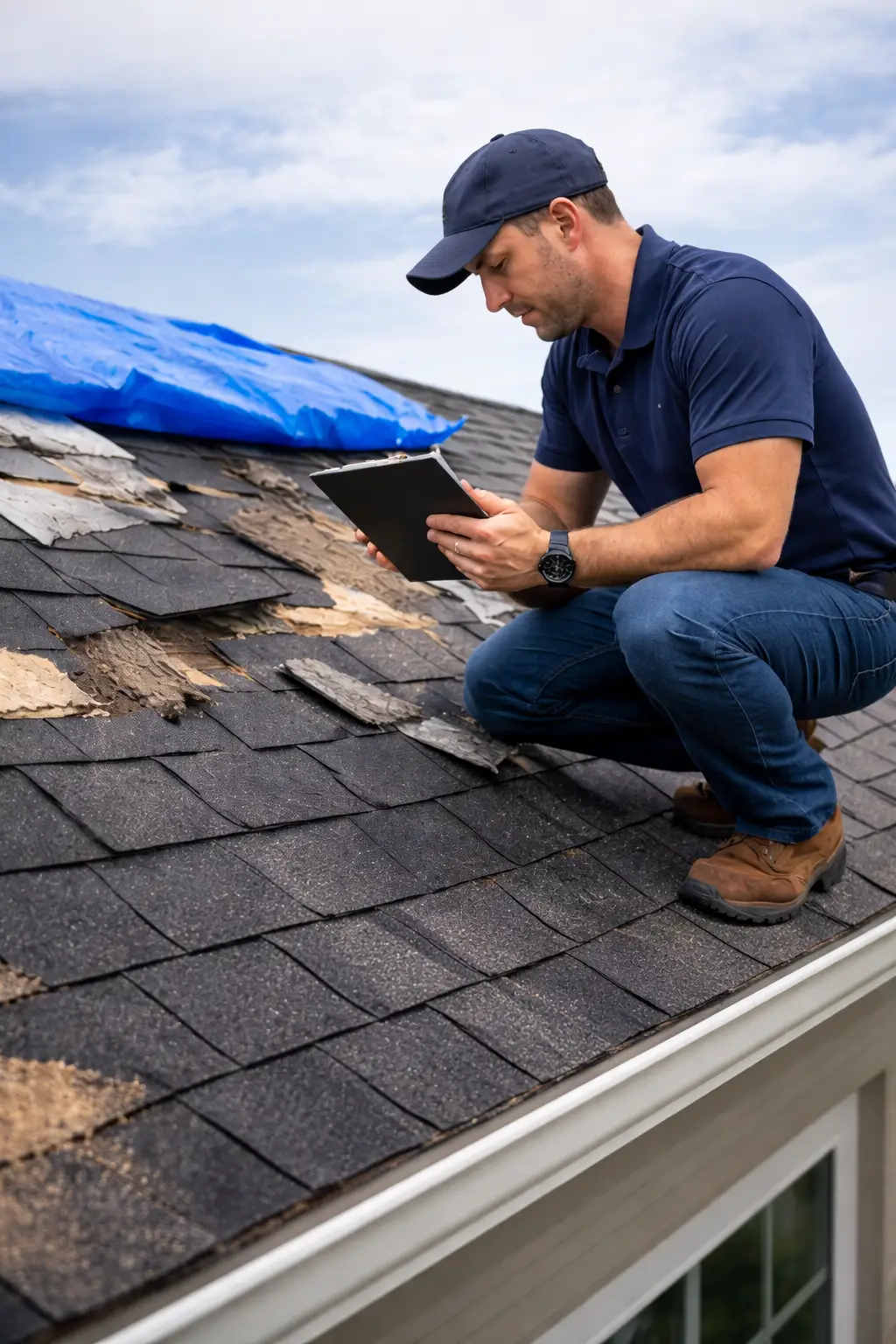 An appraisal expert inspecting a roof